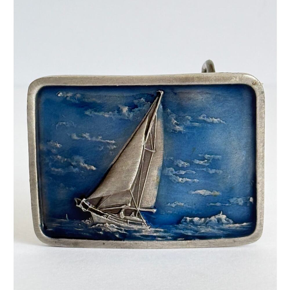Vintage Sailboat Belt Buckle Indiana Metal Craft 1978 Nautical Sailing